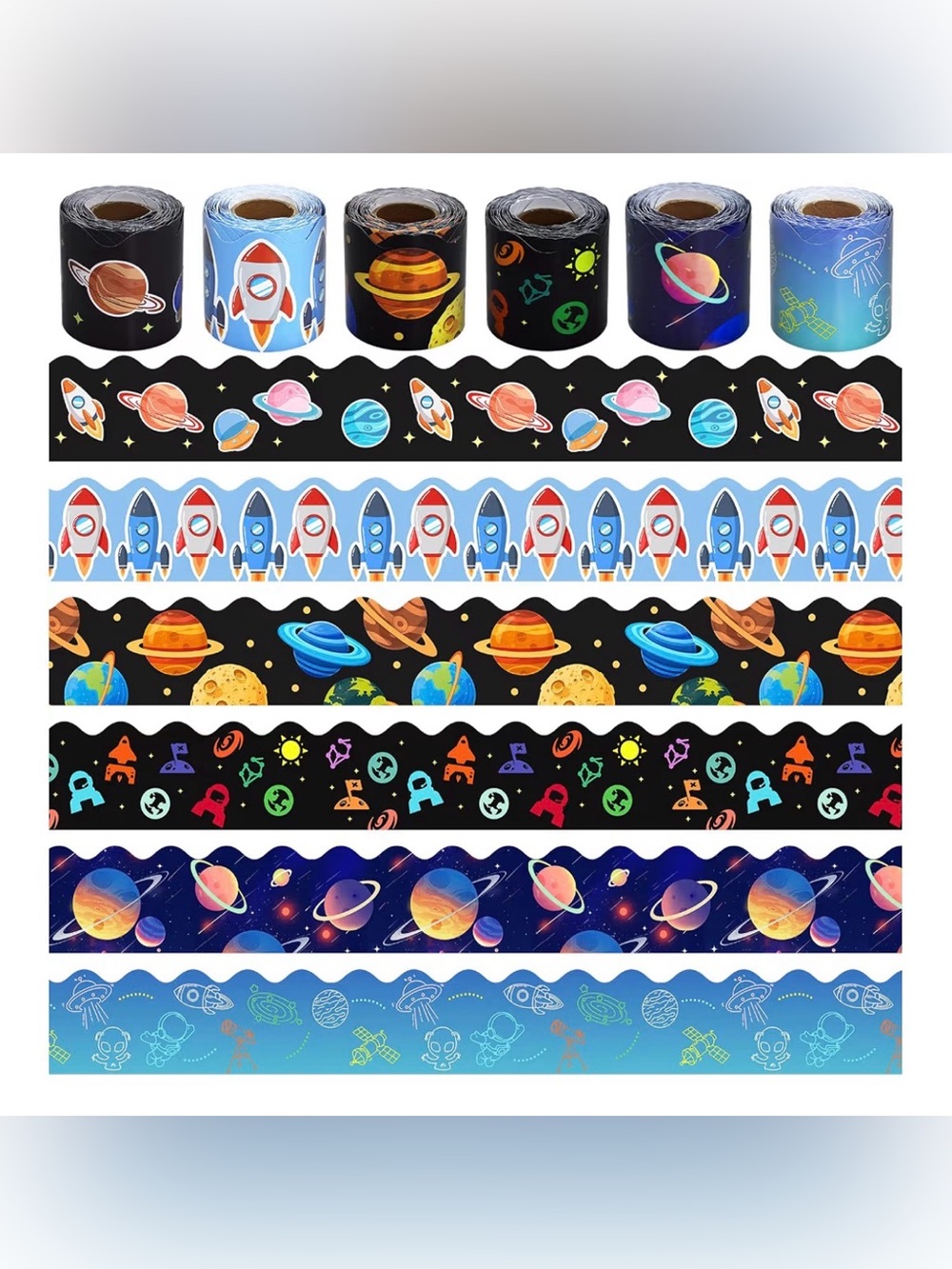 6 Rolls 196.8 Ft Space Bulletin Board Border Space Galaxy School and Office Deco